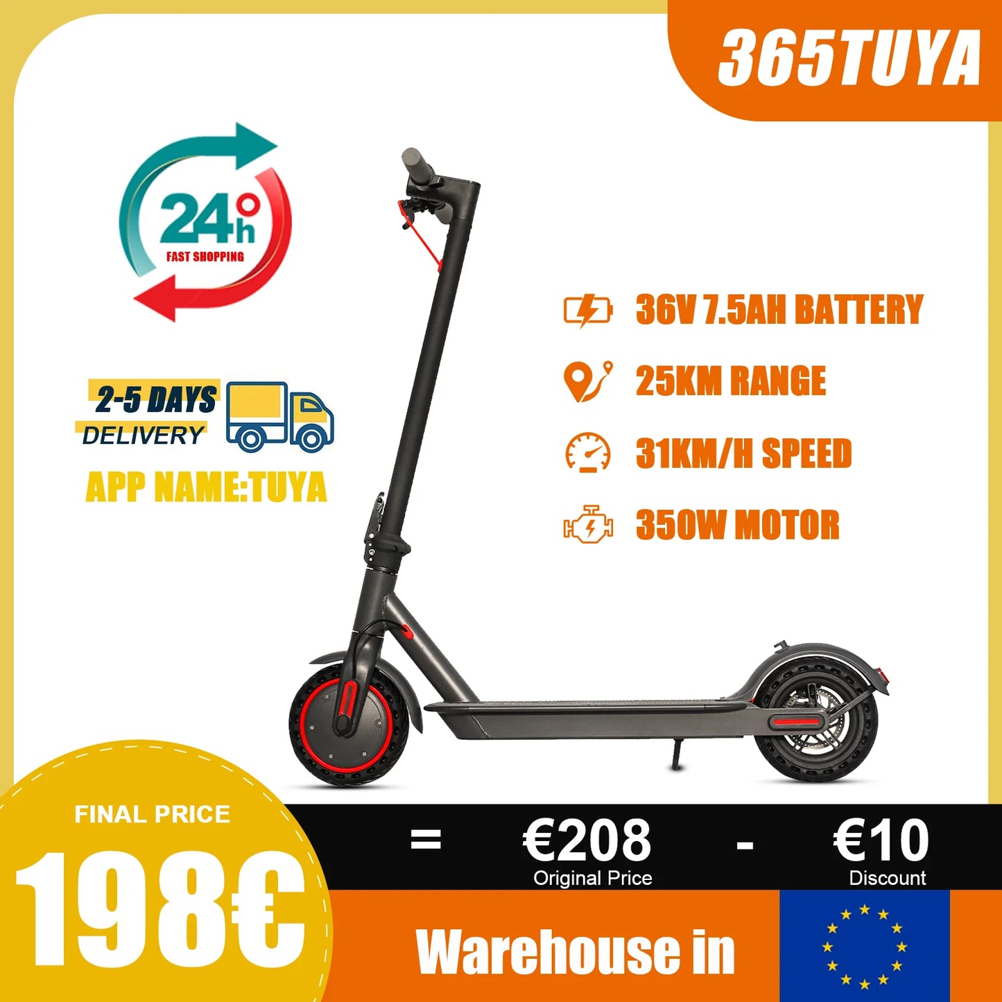 AOVOPRO 365TUYA Adult Electric Scooter Maximum speed up to 31km/h Long range 25KM 36V 7.5Ah high capacity battery Foldable