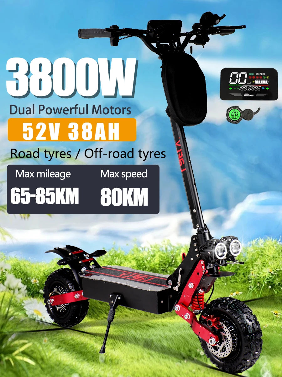 RS7 3800W 52V 38AH Dual Motor Euro electric scooter Maximum Speed 70-80km/h 11" Off-Road / On-Road Tyres LCD Display Escooter