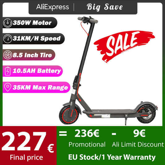 AOVOPRO ES80 Electric Scooter 350W Motor 10.5AH Battery 31KM/H Max Speed 35KM Super Range 8.5Inch Folding Adults APP Scooter