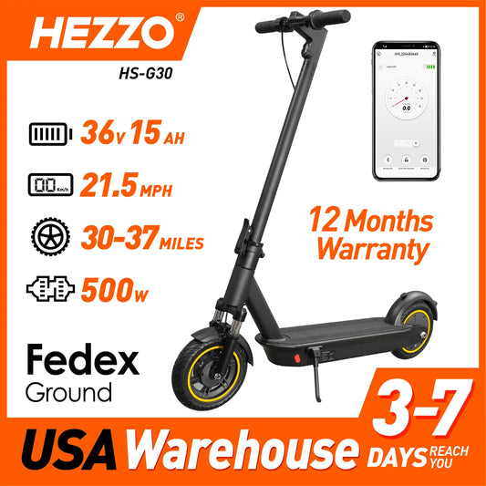 HEZZO G30 EU US Stock Cheap 10inch 500W 36V15Ah Max G30 Electric Scooter 21.8Mph Front Suspension Foldable Poweful Escooter