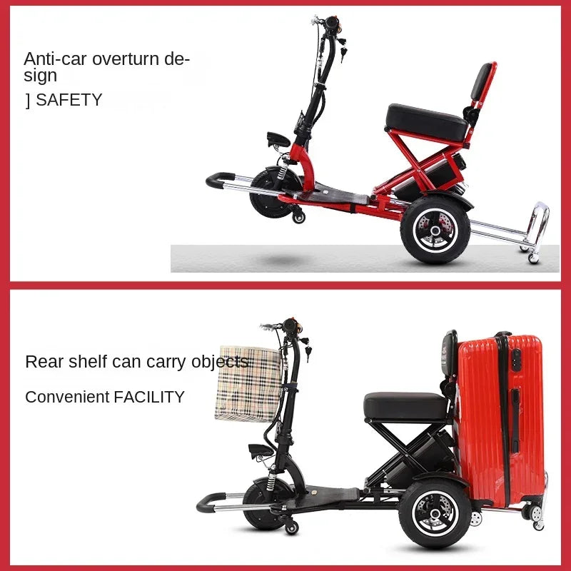 Foldable Disability Mobility Scooters 3 wheel elderly Electric Scooter Mini Small Adult 500W 48V12AH  Removable Lithium Battery