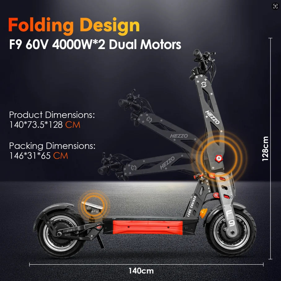 HEZZO F9 60v 8000w Dual Motors Electric off-road Scooter 40LG Lithium NFC 12"Fat Tire Racing Escooter 56Mph EU Us Warehouse