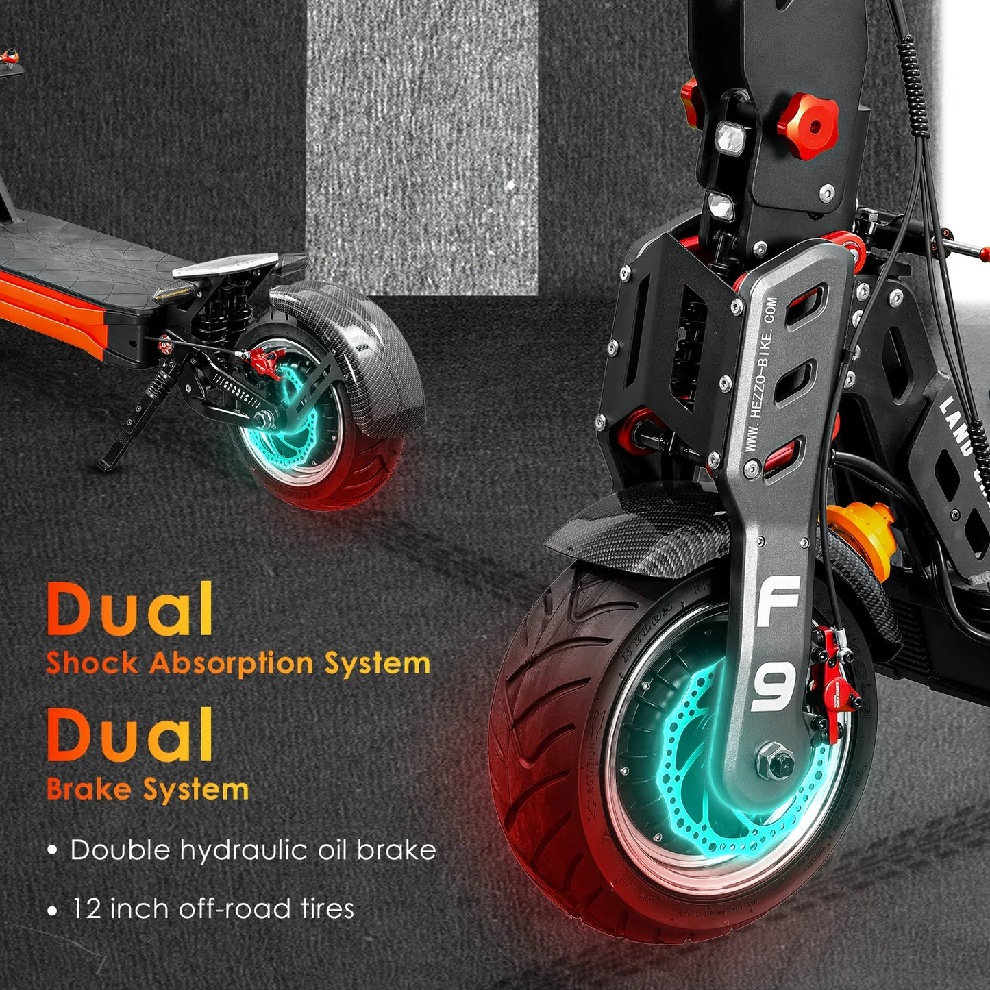 HEZZO F9 60v 8000w Dual Motors Electric off-road Scooter 40LG Lithium NFC 12"Fat Tire Racing Escooter 56Mph EU Us Warehouse