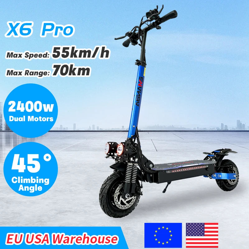 X6 PRO Electric Scooter US EU Germany Warehouse Dual Motor Off Road Foldable Adult Mobility E Scooter Electric 1200w 2400w 48v