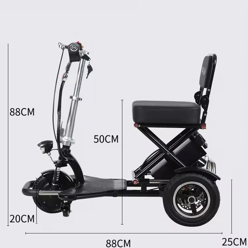 Foldable Disability Mobility Scooters 3 wheel elderly Electric Scooter Mini Small Adult 500W 48V12AH  Removable Lithium Battery