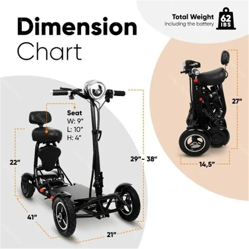 Electric Scooter For Disabled Four Wheel Electric Scooters Dual Motor 250W Mobility Scooter Foldable For Elderly