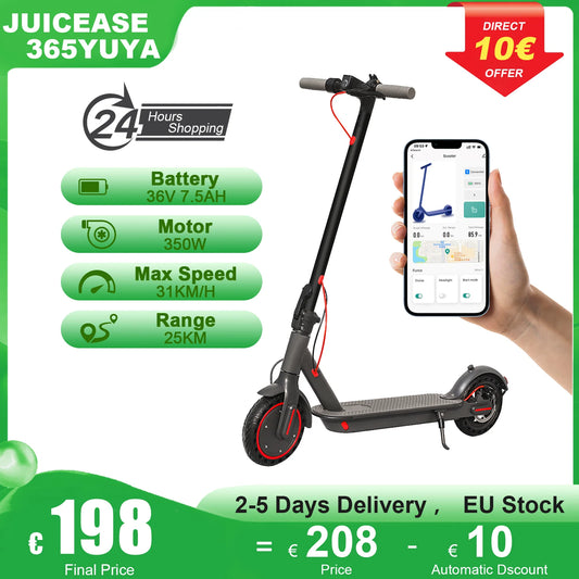 JUICEASE 365TUYA Electric Scooter Strong Range 25KM Smart App Portable Foldable Scooter 36V 350W Motor 31km/h 8.5 Inch Tires