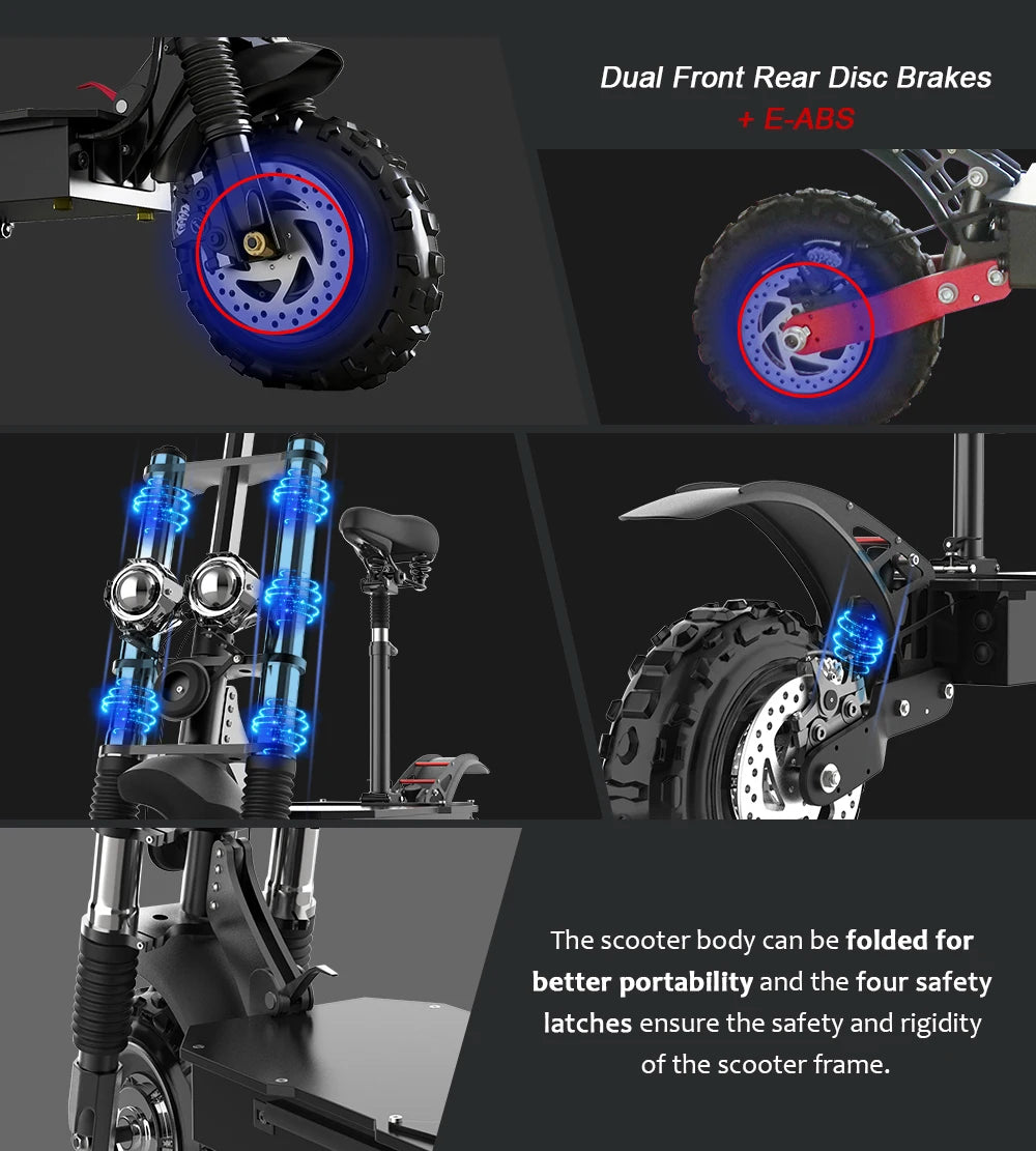 72V 6000W Dual Drive Electric Scooter 60V 52V 48V 55-85km/h Fast E scooter Foldable Adult Skateboard with Seat 2 wheels Moped