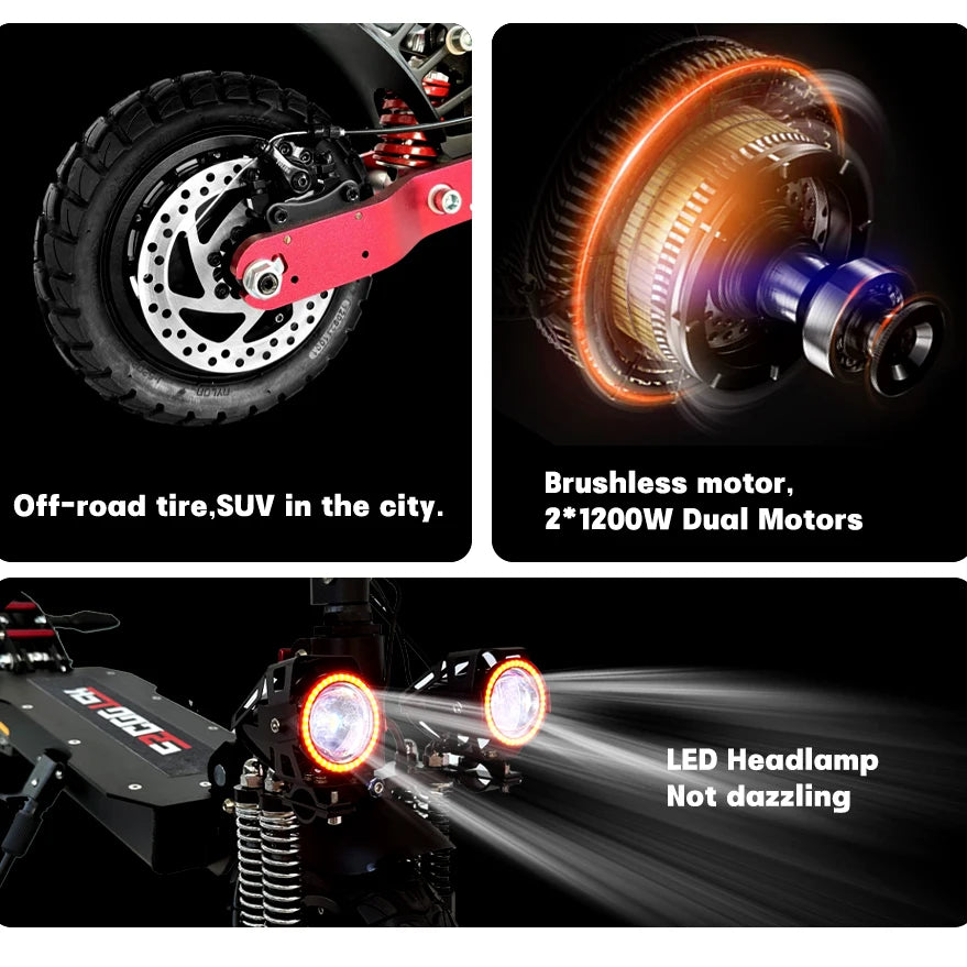 High Powered Off-Road Tyre, Two Wheel Dual Hub, Electric Folded Scooters, E Scooter, 2400W, 48V, 2000W, 3000W