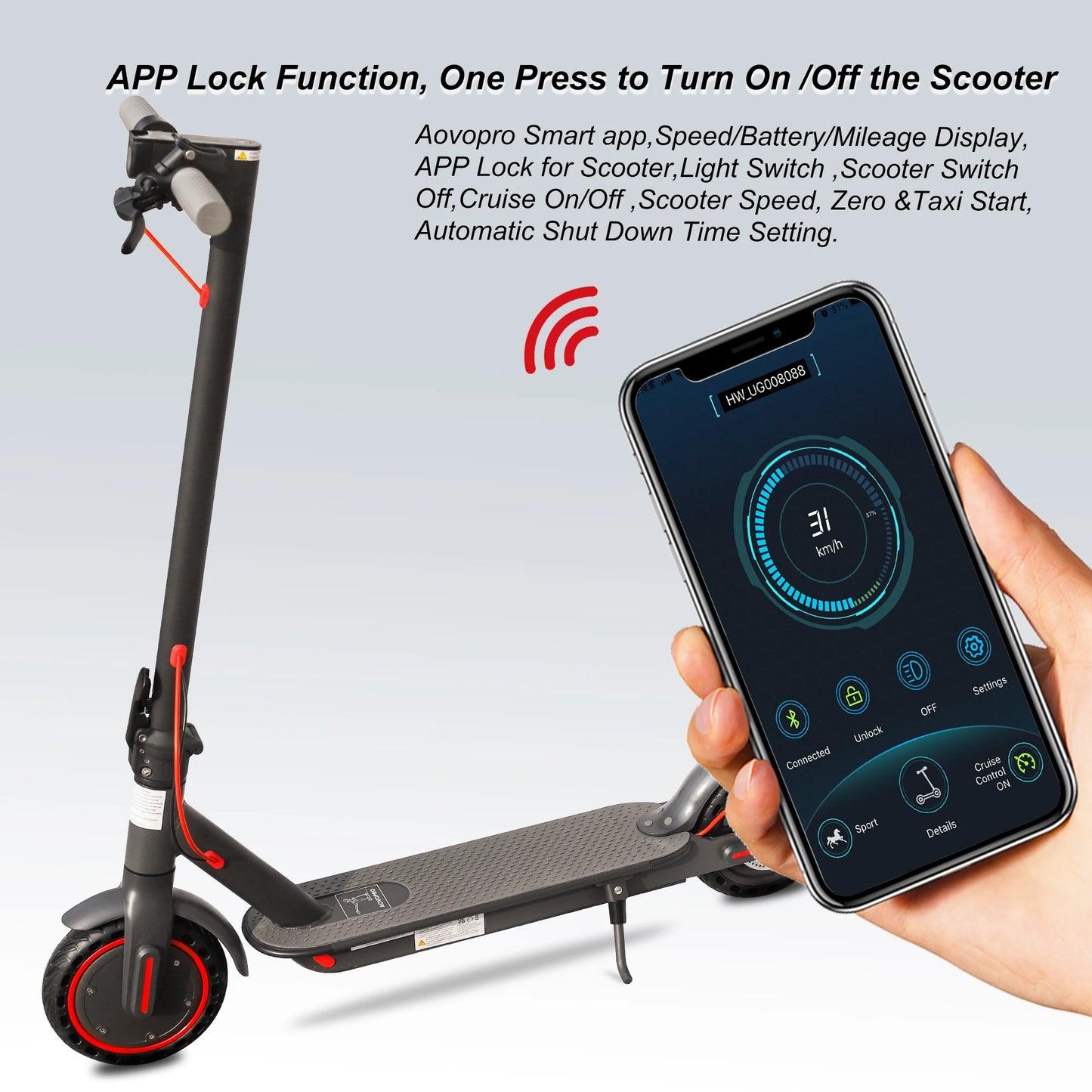 AOVOPRO ES80 350W Electric Scooter 10.5AH 8.5Inch Smart APP Control Escooter for Adults 31KM/H Folding Electric Kick Scooter