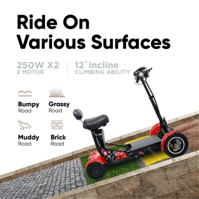 Electric Scooter For Disabled Four Wheel Electric Scooters Dual Motor 250W Mobility Scooter Foldable For Elderly